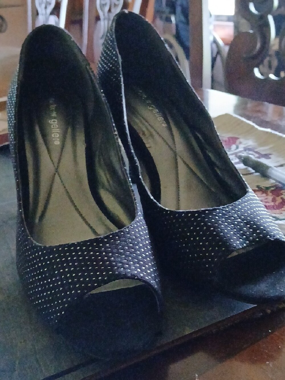Andrew Geller Black Peep-Toe Studded Stiletto Heels - Picture 2 of 9